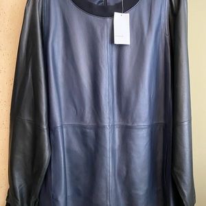 VINCE Leather Pullover Navy body, black sleeves!